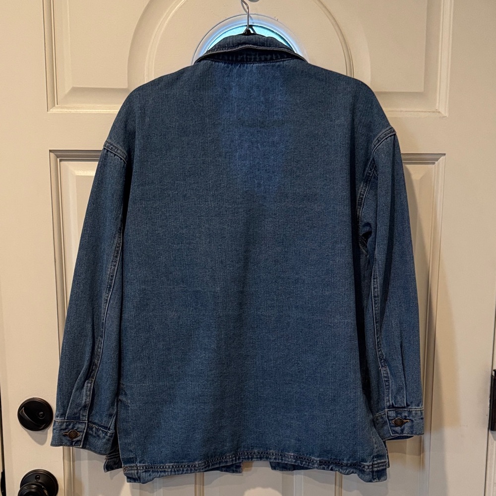 Amazon Oversized boyfriend dark Blue Denim Jean Jacket shacket size S - Picture 6 of 6